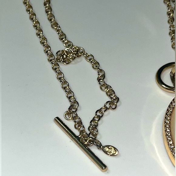 18" Premier Designs Necklace, Resembles Mother Of Pearl With Rhinestones Pendant - Picture 6 of 7